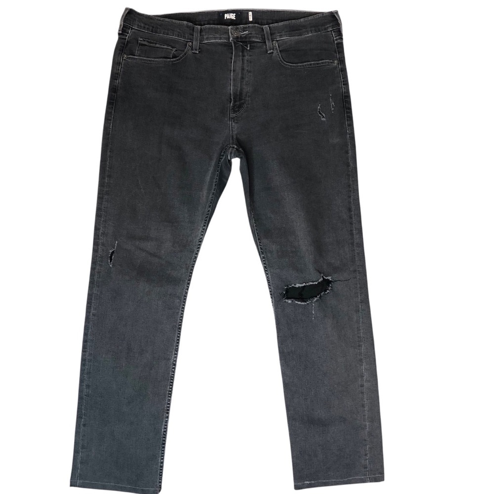 Paige Lennox Straight Leg Jean 36 Men's Wolfe Destructed Gray Ripped Knee Casual